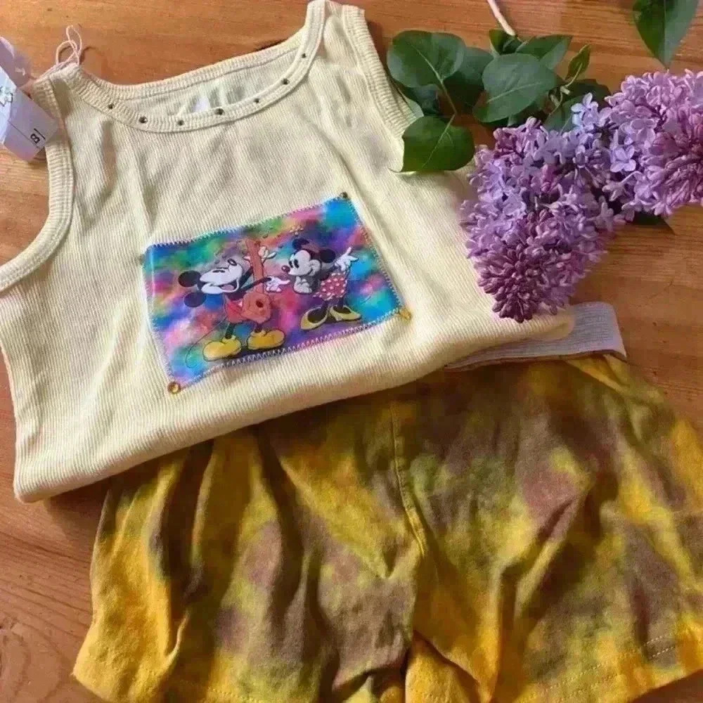 Bundle Disney Mickey Mouse & Minnie Mouse tank with tie dye shorts girls XS